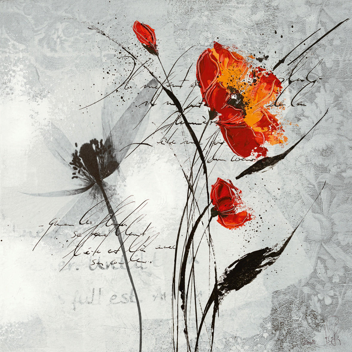 KUNSTDRUCK Blumen 30/30 cm  - Rot/Schwarz, Basics, Papier (30/30cm) - Monee