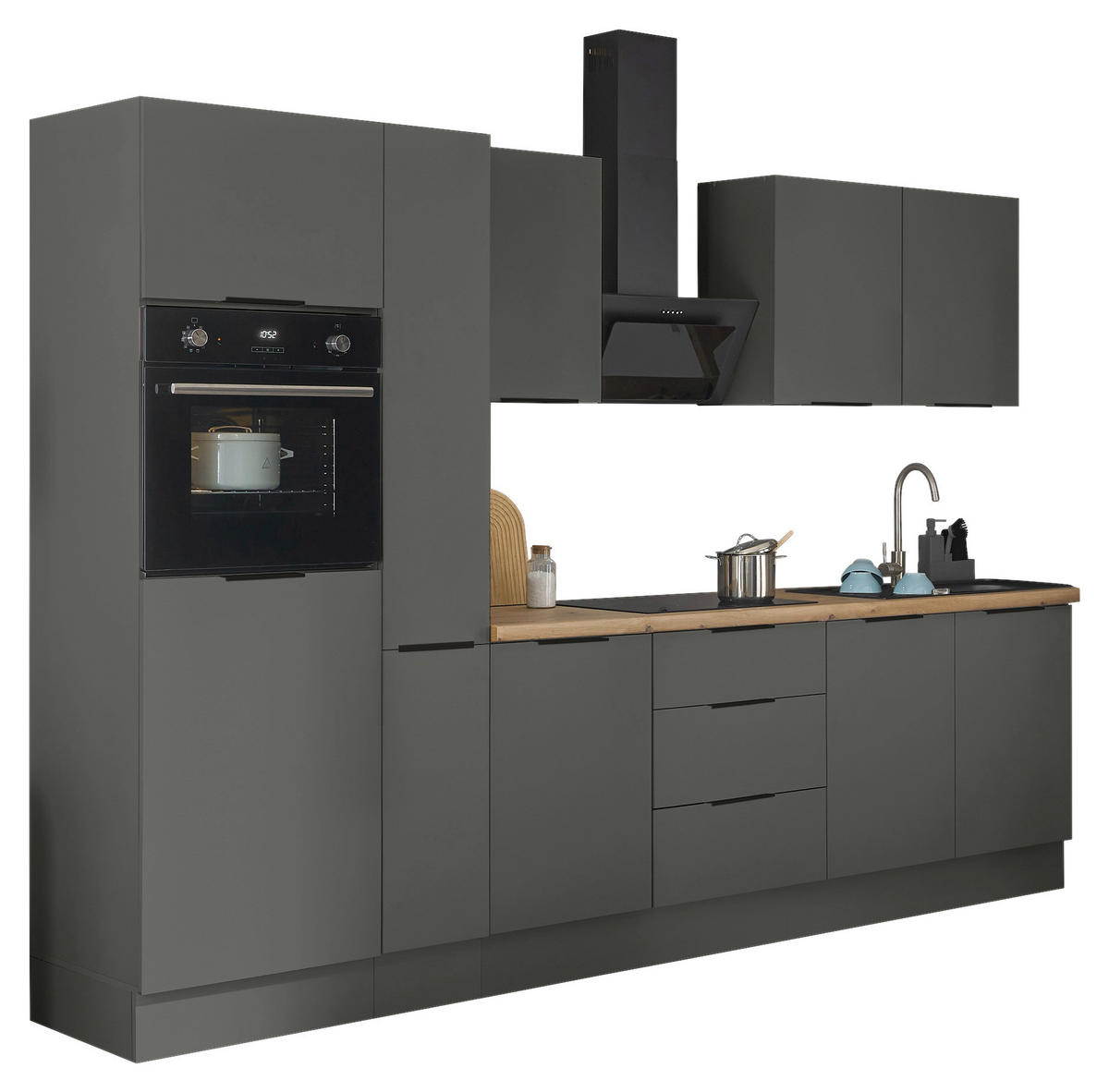KÜCHENBLOCK   in Graphitfarben  - Schwarz/Graphitfarben, Basics, Holzwerkstoff/Metall (300/211/60cm) - Xora