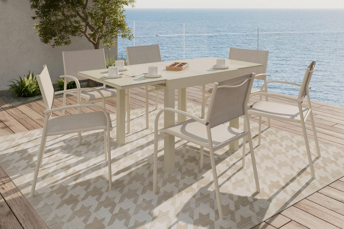 BALKONTISCH - Beige, Modern, Glas/Metall (160/80/75/80cm) - Ambia Garden