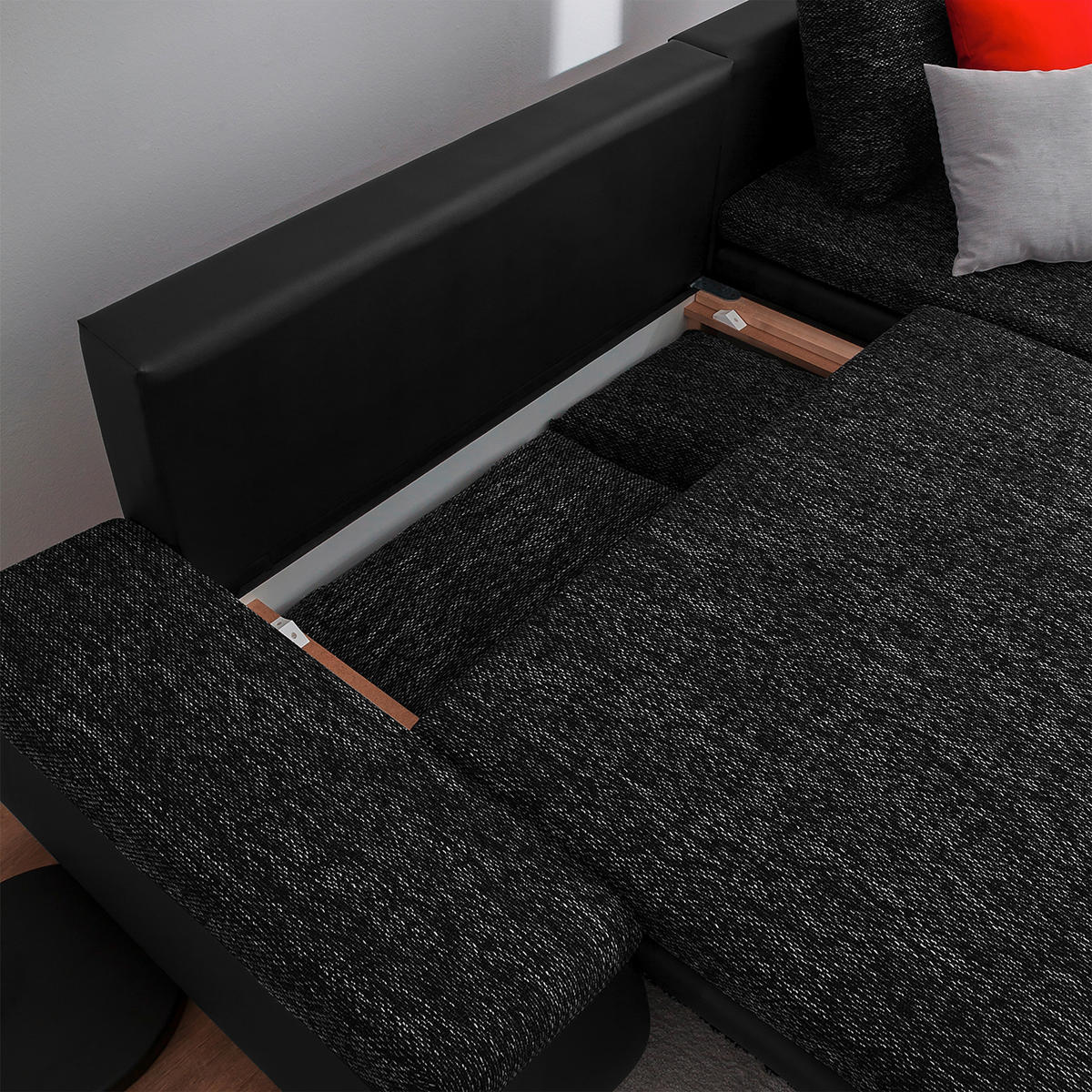 ECKSOFA Schwarz Textilgeflecht  - Chromfarben/Schwarz, Design, Textil (266/175cm) - Livetastic