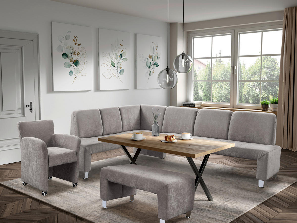 KLUPA KUTNA  svijetlo smeđa, cappuccino  drvo, tekstil, drvni materijal      - srebrne boje/svijetlo smeđa, Moderno, drvni materijal/drvo (263/198cm) - Livetastic