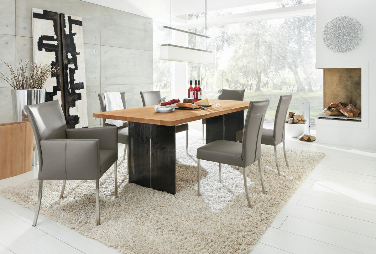 ESSTISCH Asteiche massiv rechteckig Schwarz, Eichefarben  - Eichefarben/Schwarz, Design, Holz/Metall (260/100/77cm) - Musterring