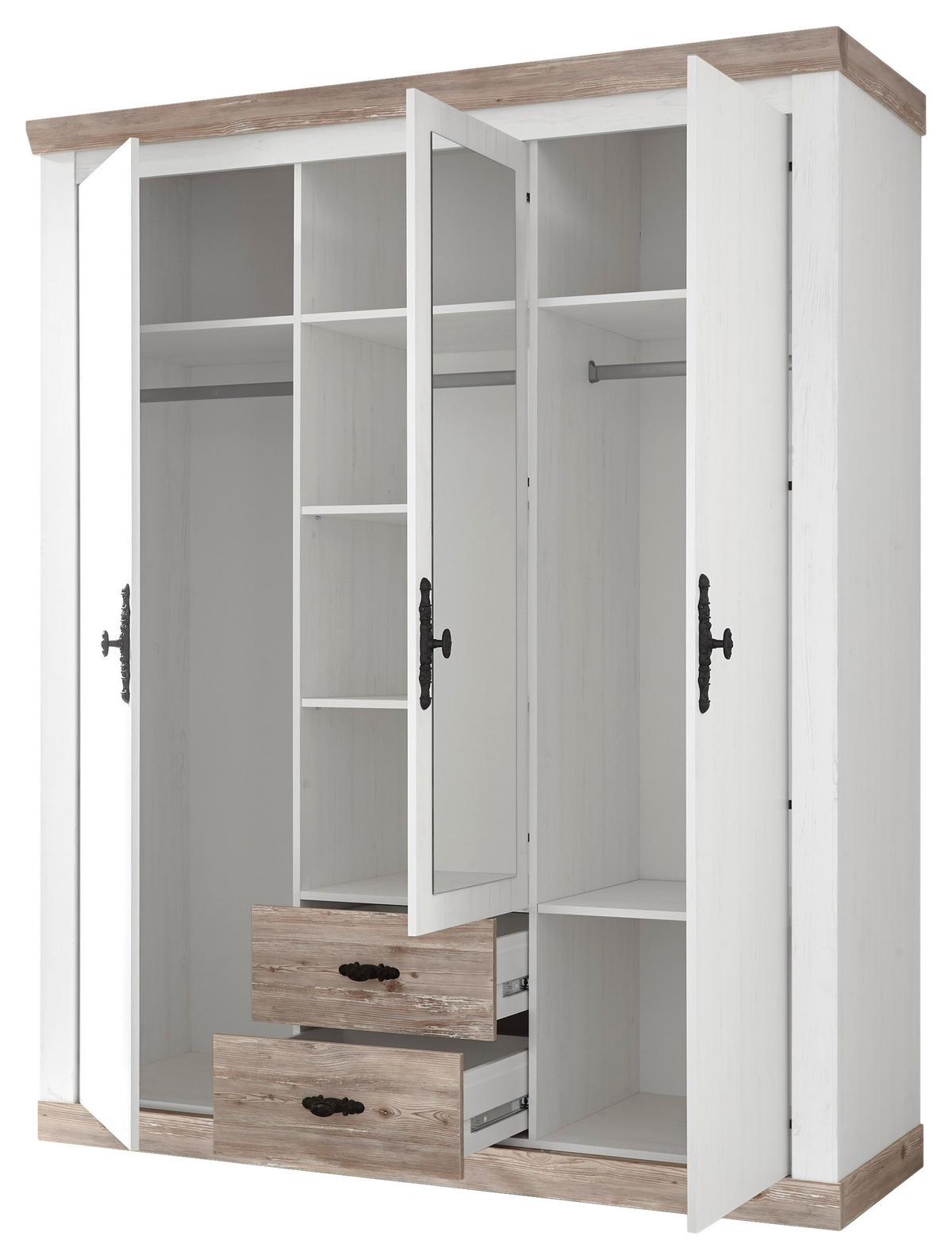 KLEIDERSCHRANK 169/201/60 cm 3-türig Pinienfarben, Hellbraun  - Hellbraun/Schwarz, Design, Holzwerkstoff/Metall (169/201/60cm) - MID.YOU