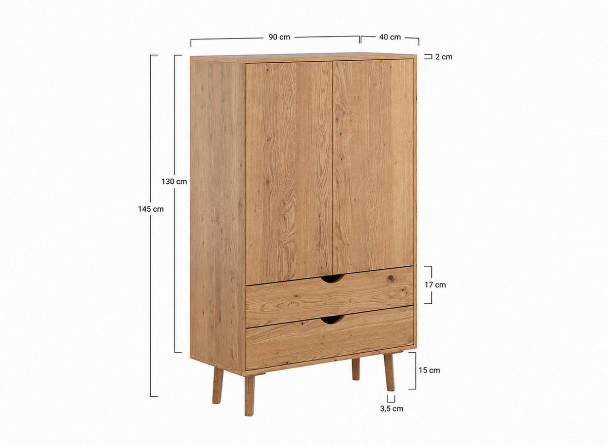 SKRIŇA S OTOČNÝMI DVERAMI, dub, farba duba, 90/145/40 cm - farba duba, Modern, drevo (90/145/40cm) - Livetastic