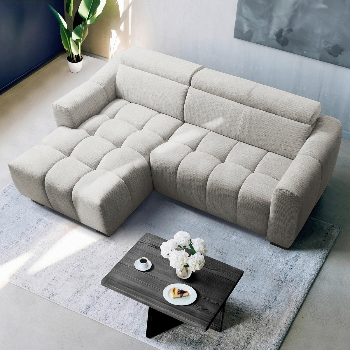 ECKSOFA  Webstoff Greige  - Greige/Schwarz, Design, Kunststoff/Textil (177/274cm) - Livetastic