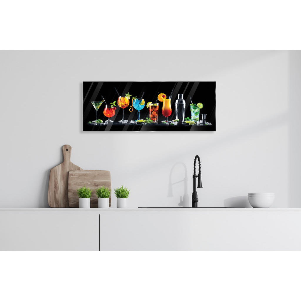 Thumbnail - Euroart Glasbild Colourful Cocktails, Mehrfarbig, Glas, rechteckig, 30x80 cm, Fotografie, einfache und schnelle Anbringu...