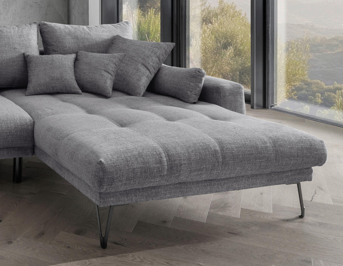ECKSOFA in Mikrofaser Grau  - Schwarz/Grau, Konventionell, Textil/Metall (310/192cm) - Livetastic