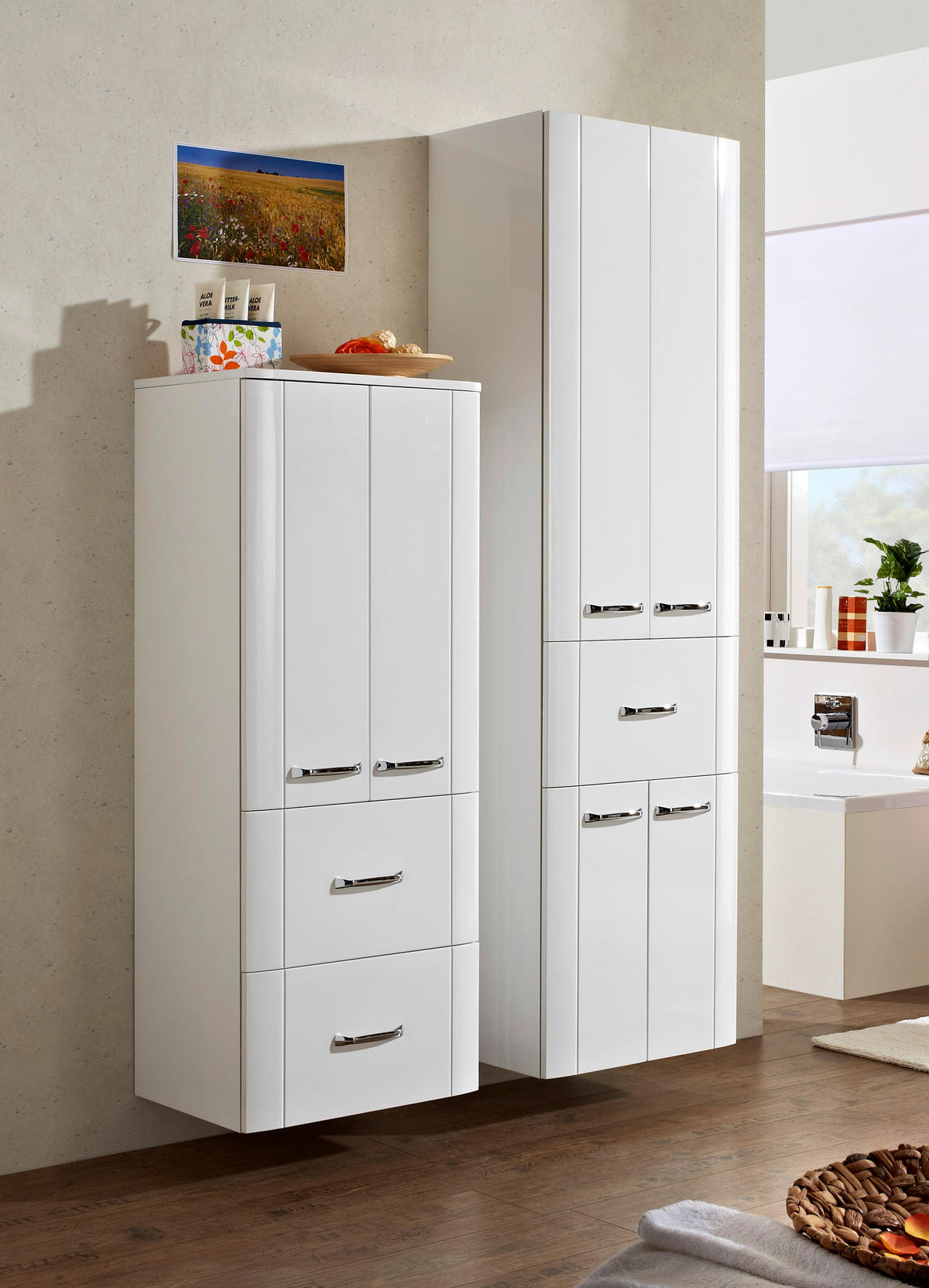 MIDISCHRANK 50/130/38 cm  - Chromfarben/Weiß Hochglanz, MODERN, Glas/Holzwerkstoff (50/130/38cm) - Sadena