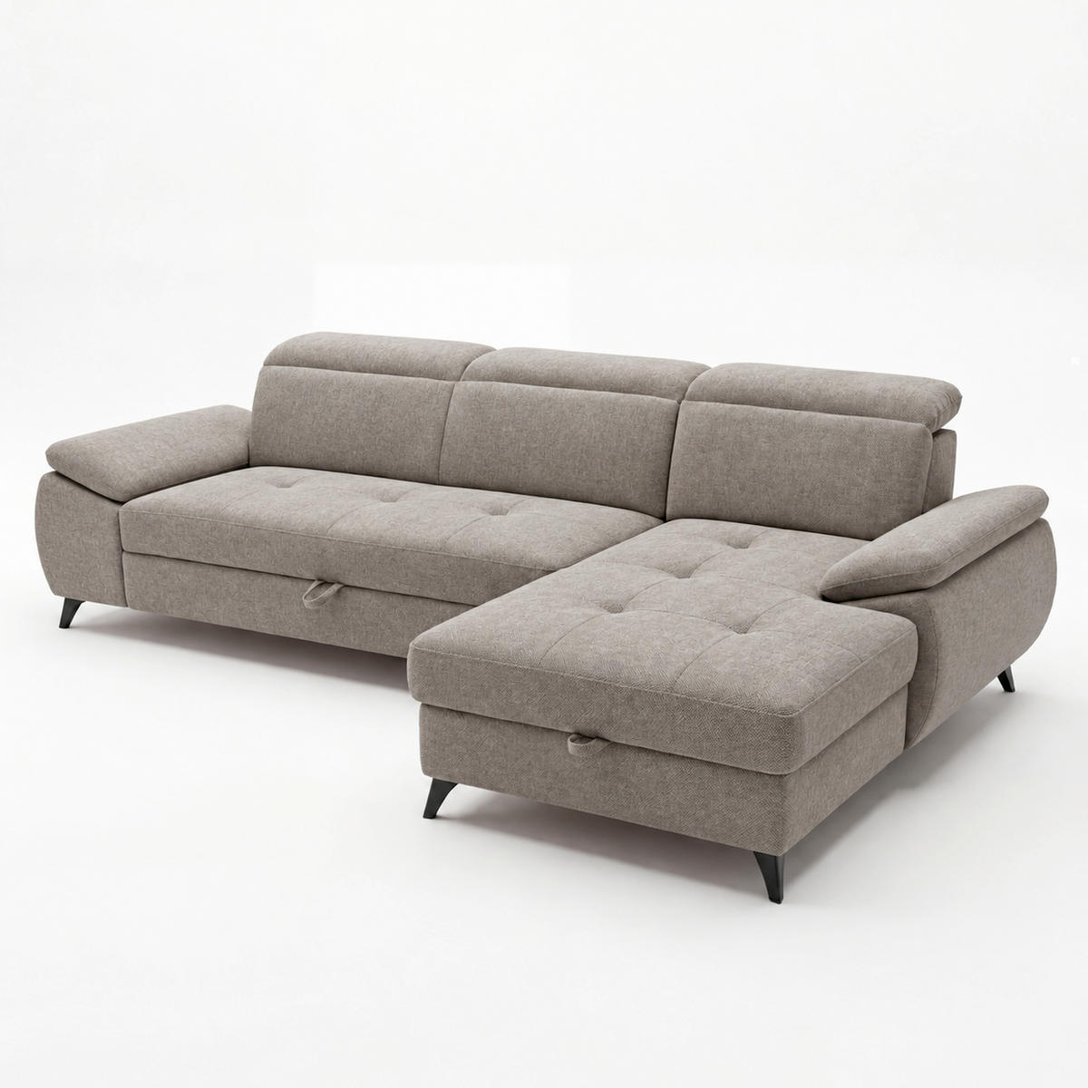 ECKSOFA TAOS Braun Struktur Bettkasten, Schlaffunktion, Rücken echt, Kopfteilverstellung  - Schwarz/Braun, Basics, Holz/Textil (281/166cm) - MID.YOU