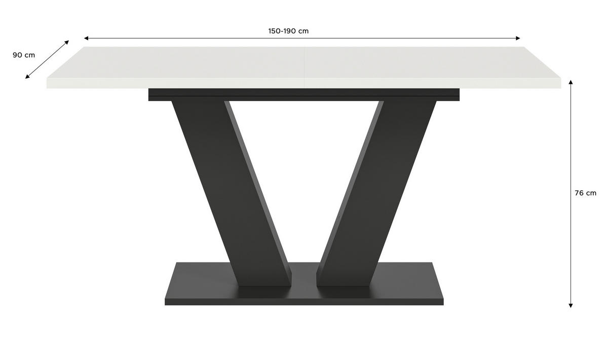 RAZTEGLJIVA MIZA, bela  - bela, Trend, leseni material (150-190/90/75cm)