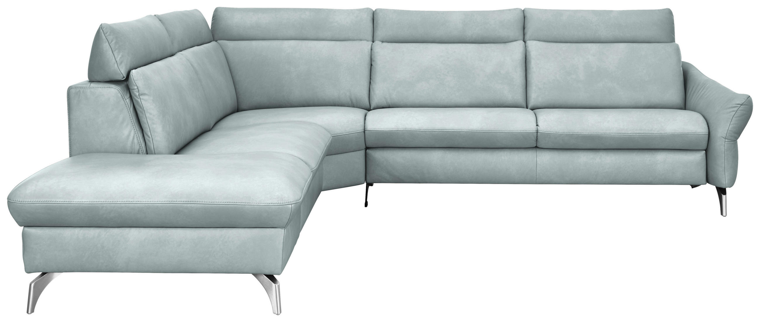 ECKSOFA 242/296 cm  in Echtleder Hellblau Stauraum  242/296 cm  - Edelstahlfarben/Hellblau, KONVENTIONELL, Leder/Metall (242/296cm) - Himolla Komfortklass