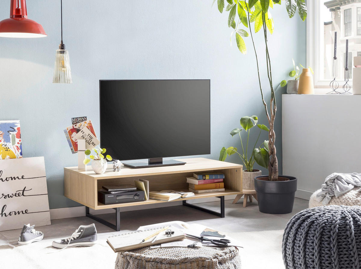 COUCHTISCH 110/55/38 cm rechteckig Naturfarben, Schwarz  - Schwarz/Naturfarben, Design, Holzwerkstoff/Metall (110/55/38cm) - Livetastic