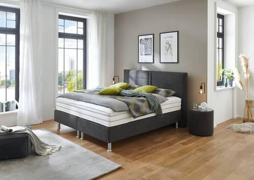 BOXSPRING-ÁGY 180/200 cm  antracit  - alumíniumszínű/antracit, Design, műanyag/textil (180/200cm) - Beldomo - Sleep
