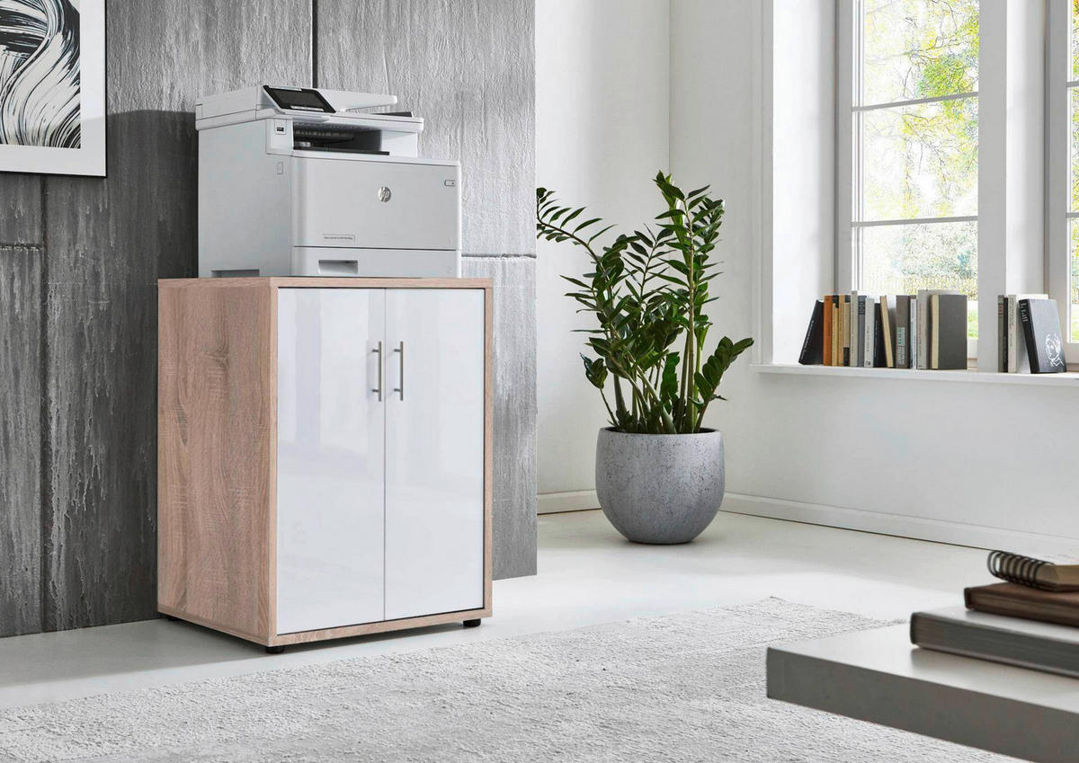 AKTENSCHRANK Sonoma Eiche, Weiß Hochglanz  - Weiß Hochglanz/Sonoma Eiche, MODERN, Holzwerkstoff (54/74/50cm) - MID.YOU