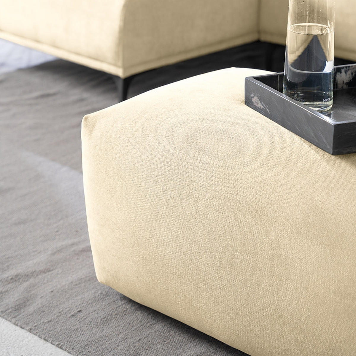 HOCKER in Textil Beige  - Beige/Schwarz, Modern, Kunststoff/Textil (102/41/52cm) - Trendmanufaktur