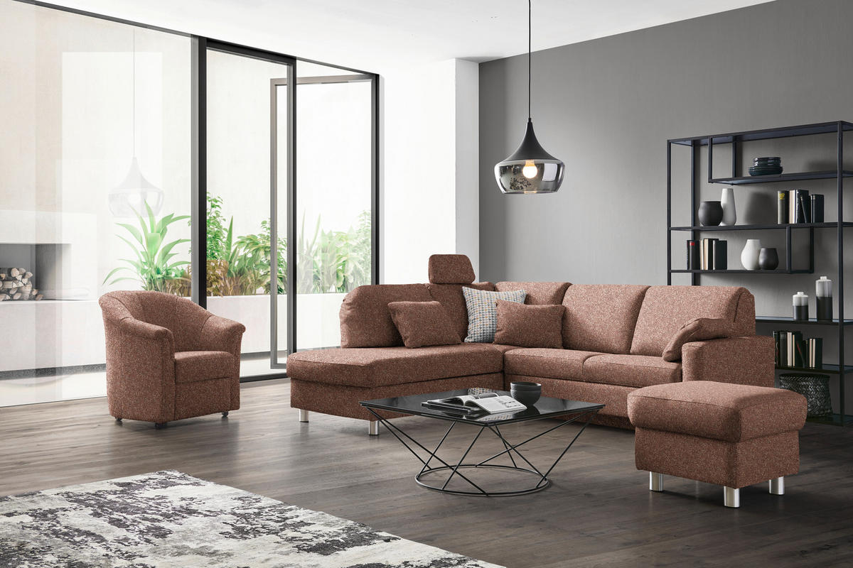 ECKSOFA  in Mikrovelours Terracotta  208/227 cm  - Terracotta/Alufarben, KONVENTIONELL, Textil/Metall (208/227cm) - Sedda