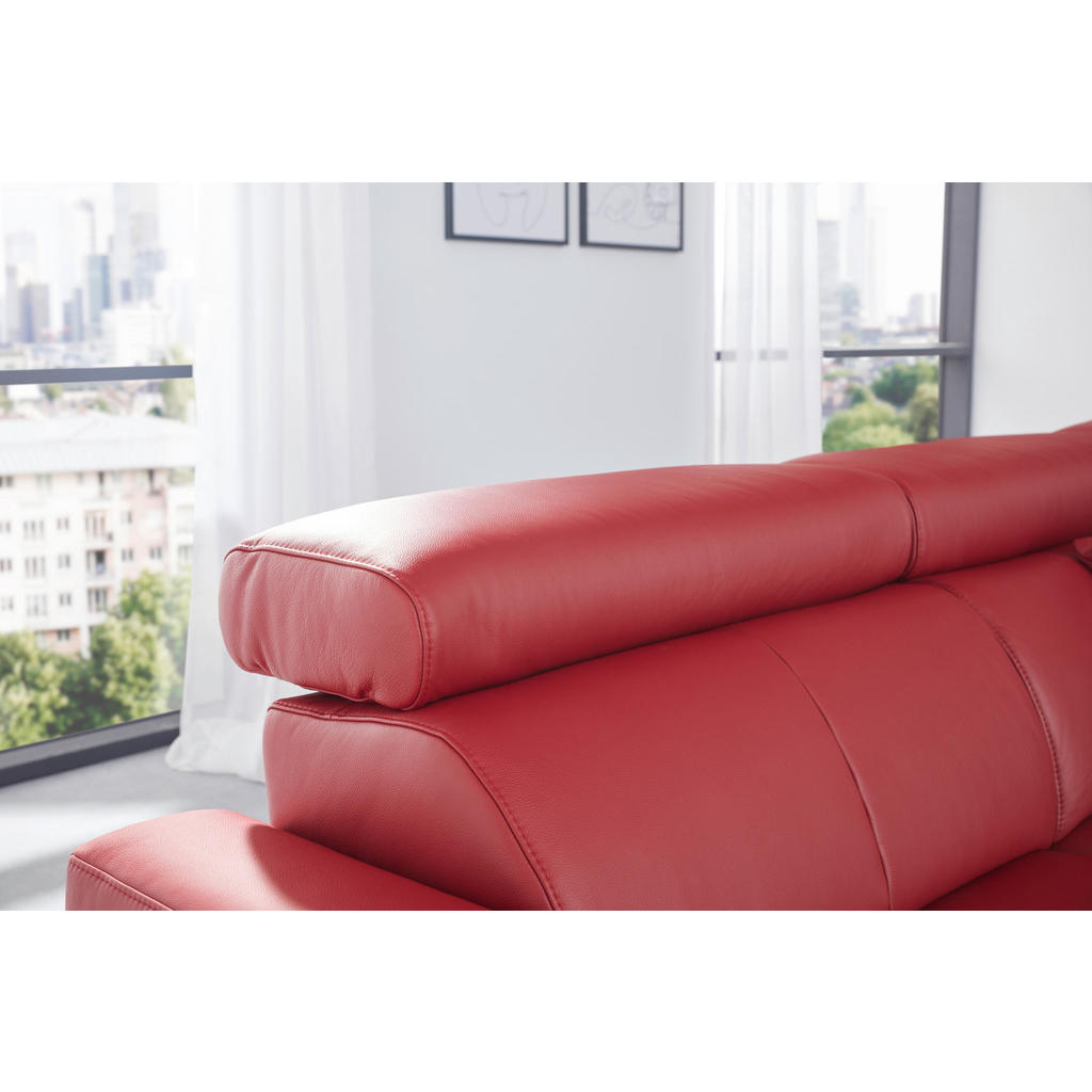 Thumbnail - Hom`in Ecksofa, Rot, Leder, Echtleder, Rindleder, 4-Sitzer, Ottomane links, L-Form, 262x213 cm, Blauer Engel, Goldenes M...