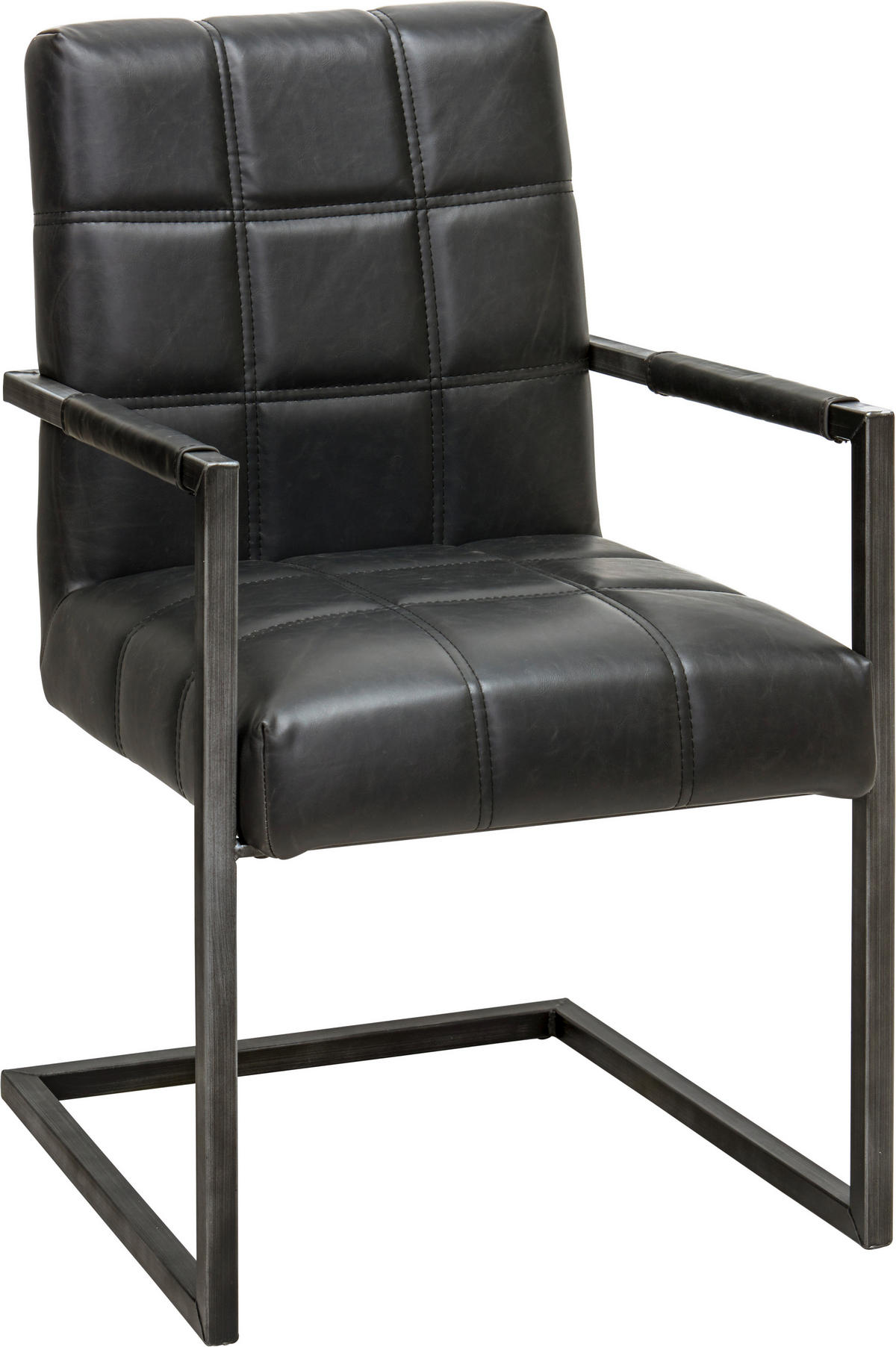 ARMLEHNSTUHL Eisen Lederlook  - Schwarz, Trend, Textil/Metall (55/92/63cm) - Ambia Home