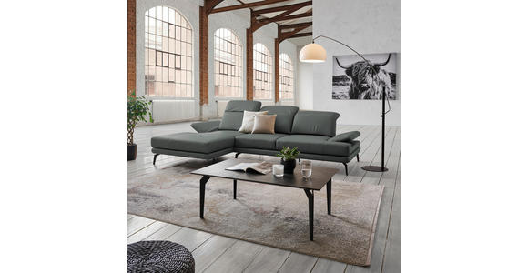 ECKSOFA in Echtleder Grau  - Schwarz/Grau, Design, Leder/Metall (184/288cm) - Novel