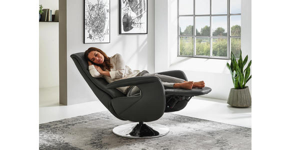 RELAXSESSEL in Leder Anthrazit - Chromfarben/Anthrazit, Design, Leder/Metall (71/99/83cm) - Dieter Knoll