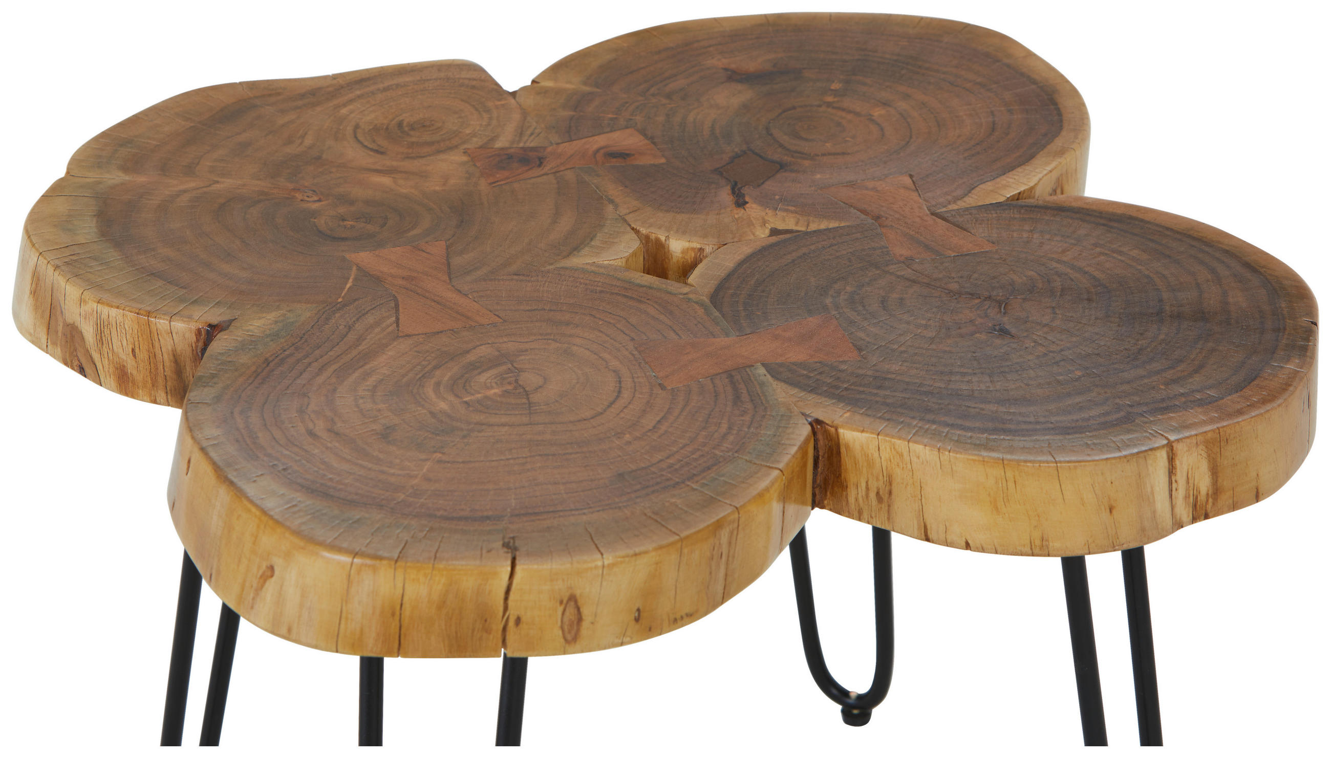 BEISTELLTISCH 60/60/45 cm Akazie vollmassiv Schwarz, Akaziefarben Freiform  - Schwarz/Akaziefarben, Design, Holz/Metall (60/60/45cm) - Landscape