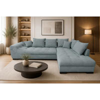 ECKSOFA ATLANTA Hellblau Struktur Liegefläche im Originalstoff  - Schwarz/Hellblau, Design, Textil/Metall (298/202cm) - MID.YOU