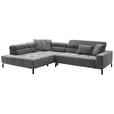 ECKSOFA Dunkelgrau Cord Rücken echt, Kopfteilverstellung, Sitzvorzug  - Dunkelgrau/Schwarz, KONVENTIONELL, Textil/Metall (219/311cm) - Hom`in
