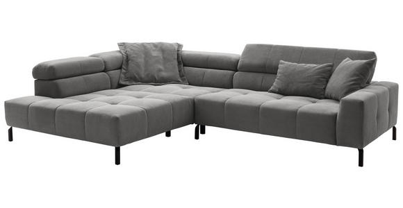 ECKSOFA Dunkelgrau Cord Rücken echt, Kopfteilverstellung, Sitzvorzug  - Dunkelgrau/Schwarz, KONVENTIONELL, Textil/Metall (219/311cm) - Hom`in