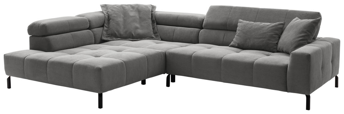 ECKSOFA in Cord Dunkelgrau  - Dunkelgrau/Schwarz, Konventionell, Textil/Metall (219/311cm) - Hom`in
