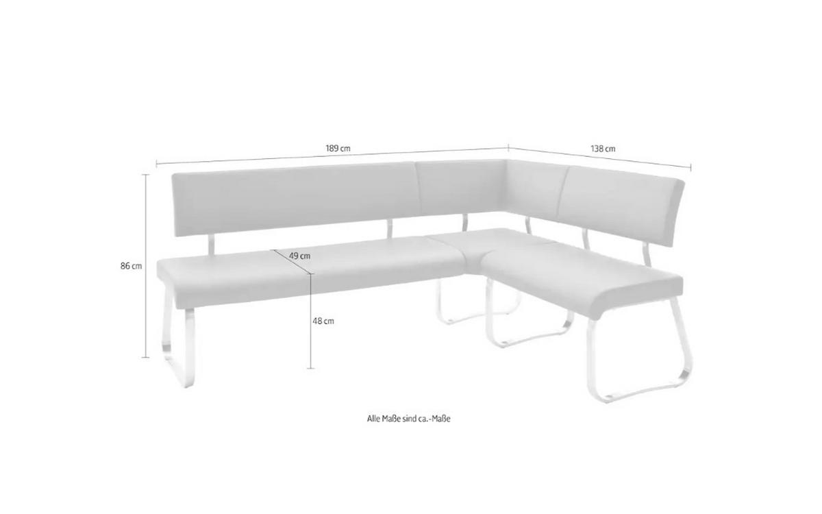 ECKBANK Metall, Textil Schwarz, Edelstahlfarben  - Edelstahlfarben/Schwarz, Design, Textil/Metall (200cm) - Livetastic
