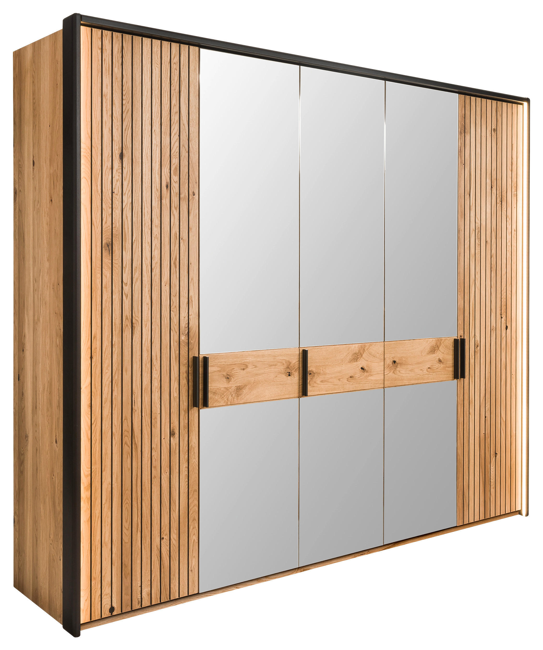 DREHTÜRENSCHRANK  in Eichefarben  - Eichefarben/Schwarz, LIFESTYLE, Glas/Holz (247/214/61cm) - Linea Natura