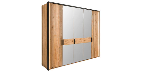 DREHTÜRENSCHRANK  in Eichefarben  - Eichefarben/Schwarz, LIFESTYLE, Glas/Holz (247/214/61cm) - Linea Natura