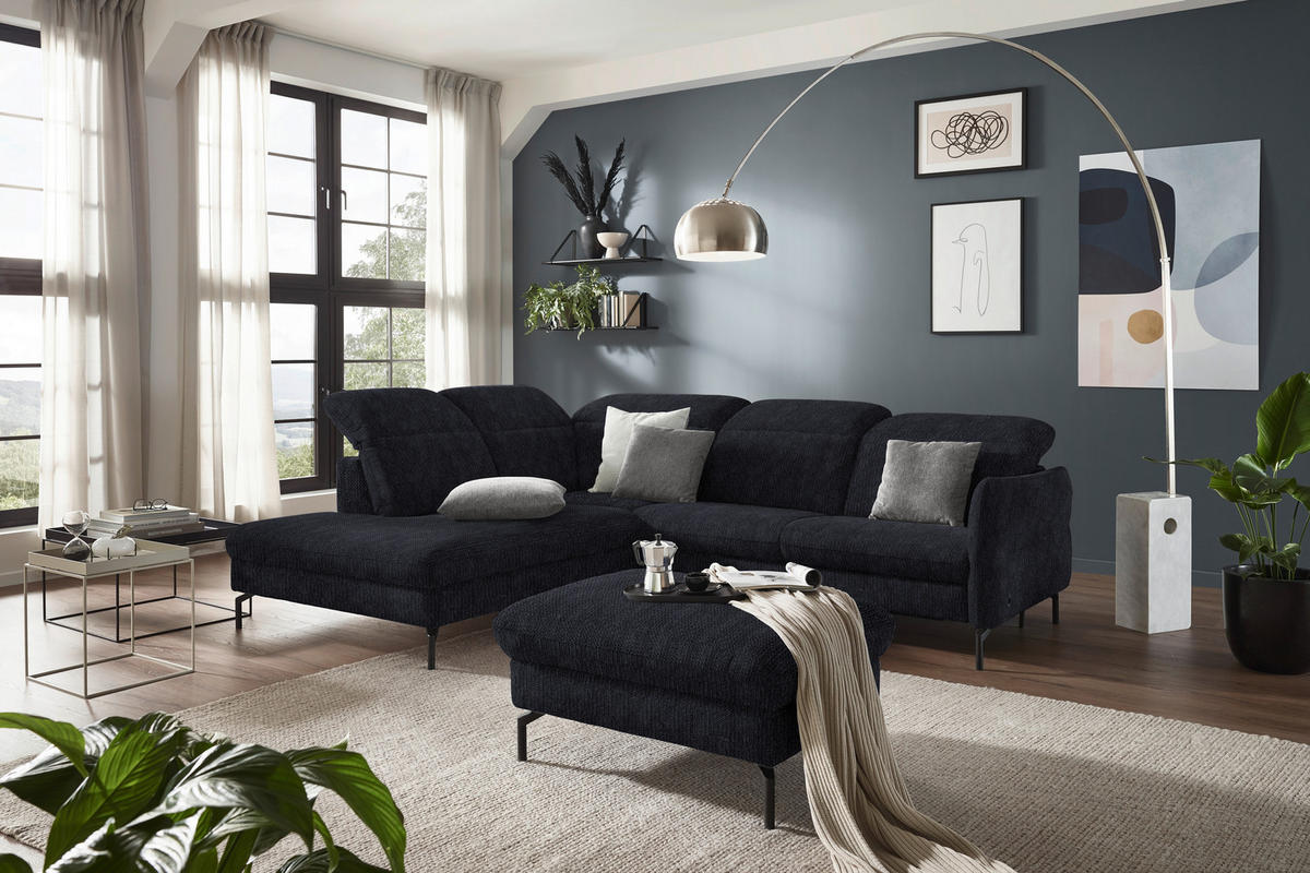 ECKSOFA in Flachgewebe Graphitfarben  - Schwarz/Graphitfarben, Design, Textil/Metall (233/299-313cm) - Dieter Knoll