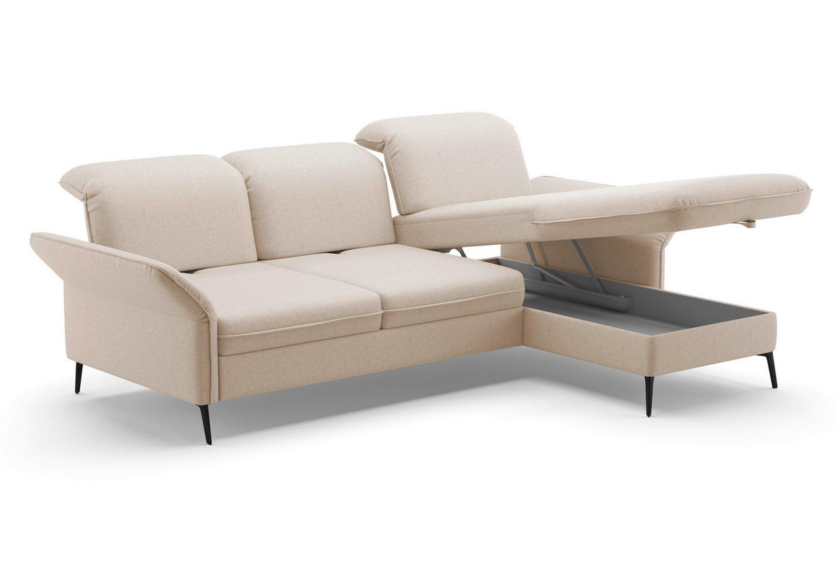 ECKSOFA in Flachgewebe Creme  - Creme/Schwarz, Konventionell, Textil/Metall (264/198cm) - Sit & More