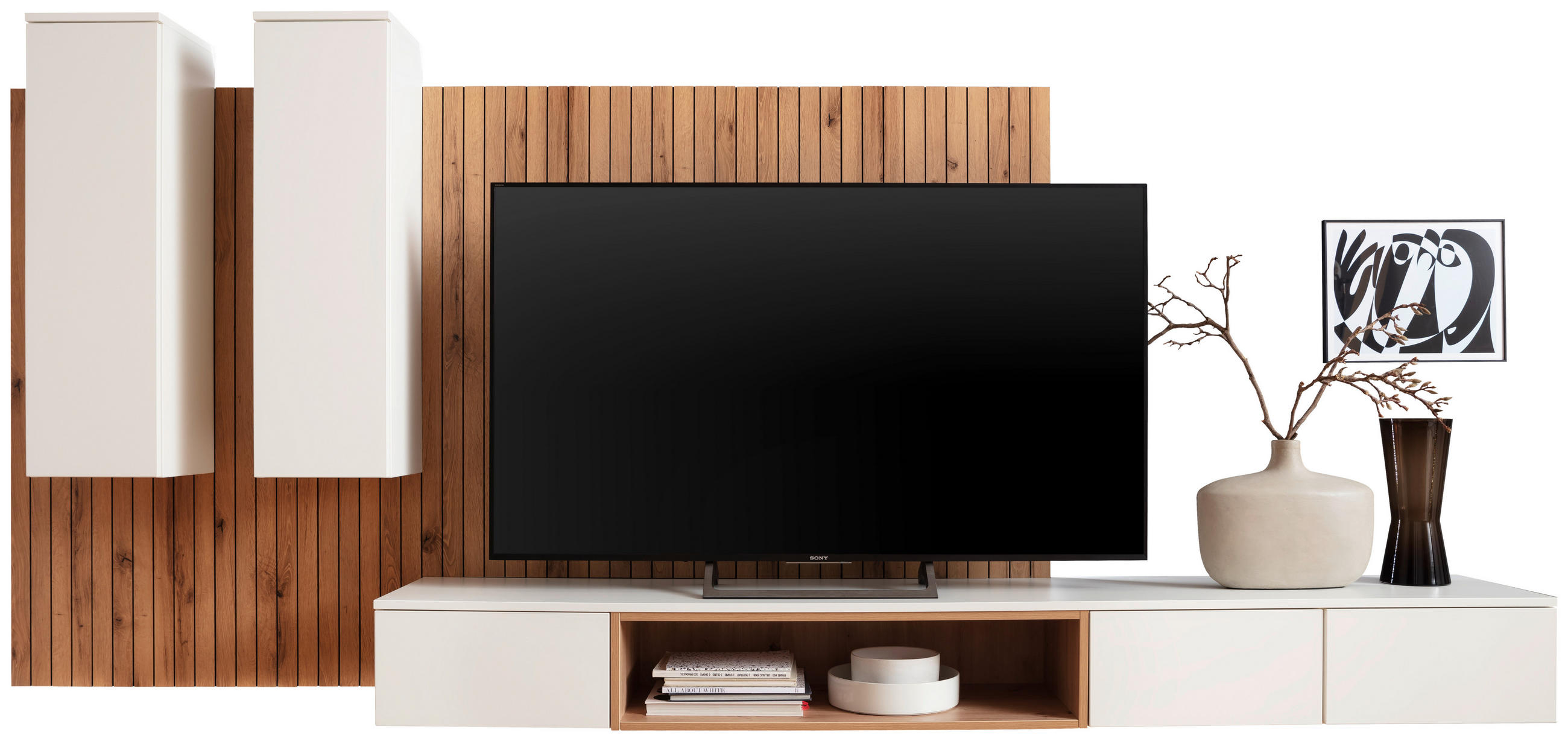 Thumbnail - Moderano Lowboard, Weiß, Eiche Artisan, Holzwerkstoff, 3 Schubladen, 250x25x45 cm, Handmade in Germany, individuell plan...