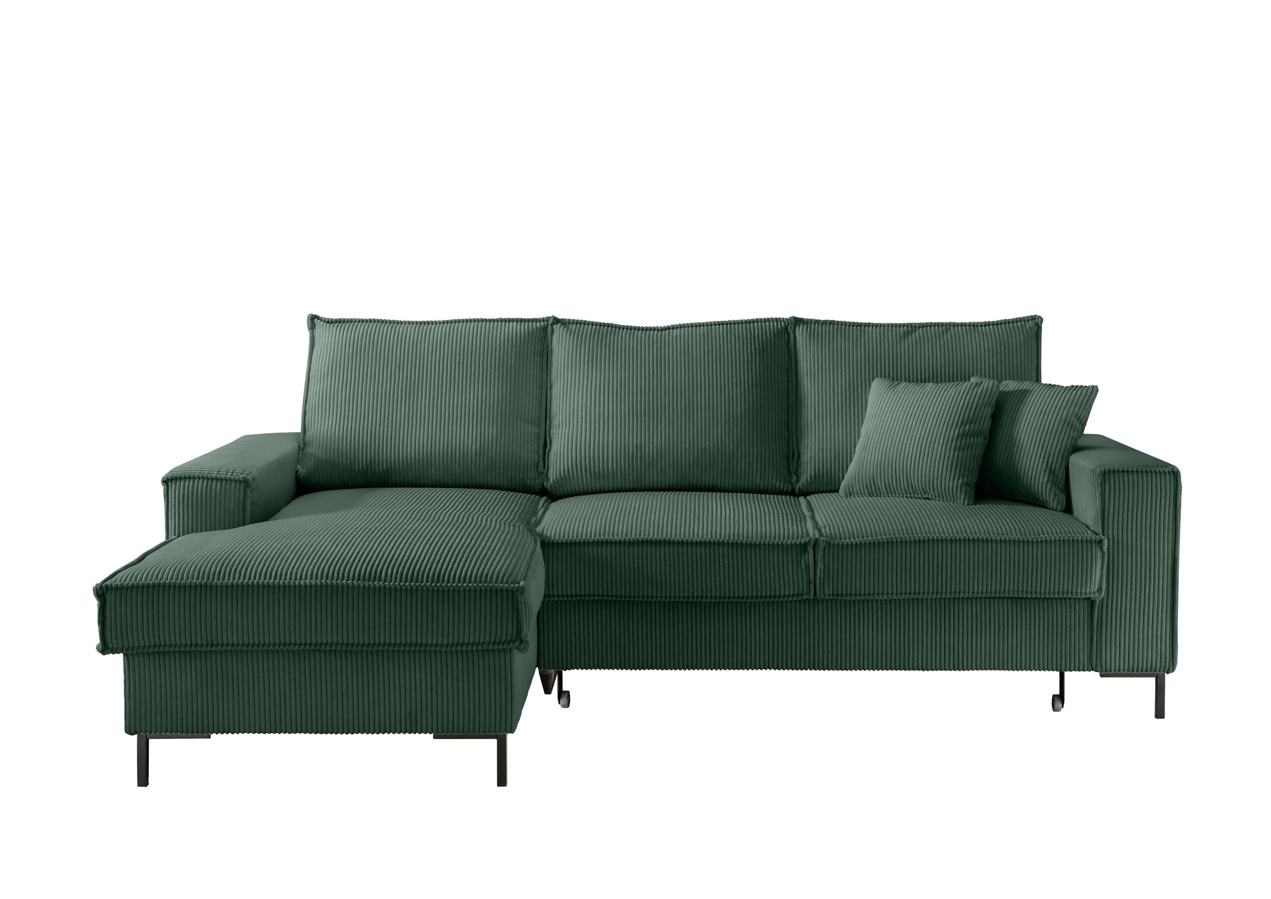 ECKSOFA Dunkelgrün Cord  - Dunkelgrün/Schwarz, MODERN, Textil/Metall (150/240cm) - Livetastic