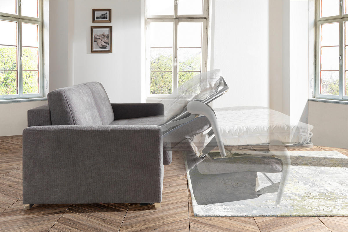 SCHLAFSOFA Textil Dunkelgrau  - Chromfarben/Dunkelgrau, Konventionell, Textil/Metall (208/86/97cm) - Novel