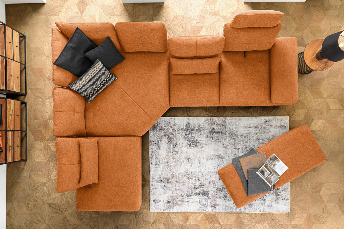 ECKSOFA in Flachgewebe Orange, Rostfarben  - Rostfarben/Schwarz, Design, Textil/Metall (271/344cm) - Chilliano