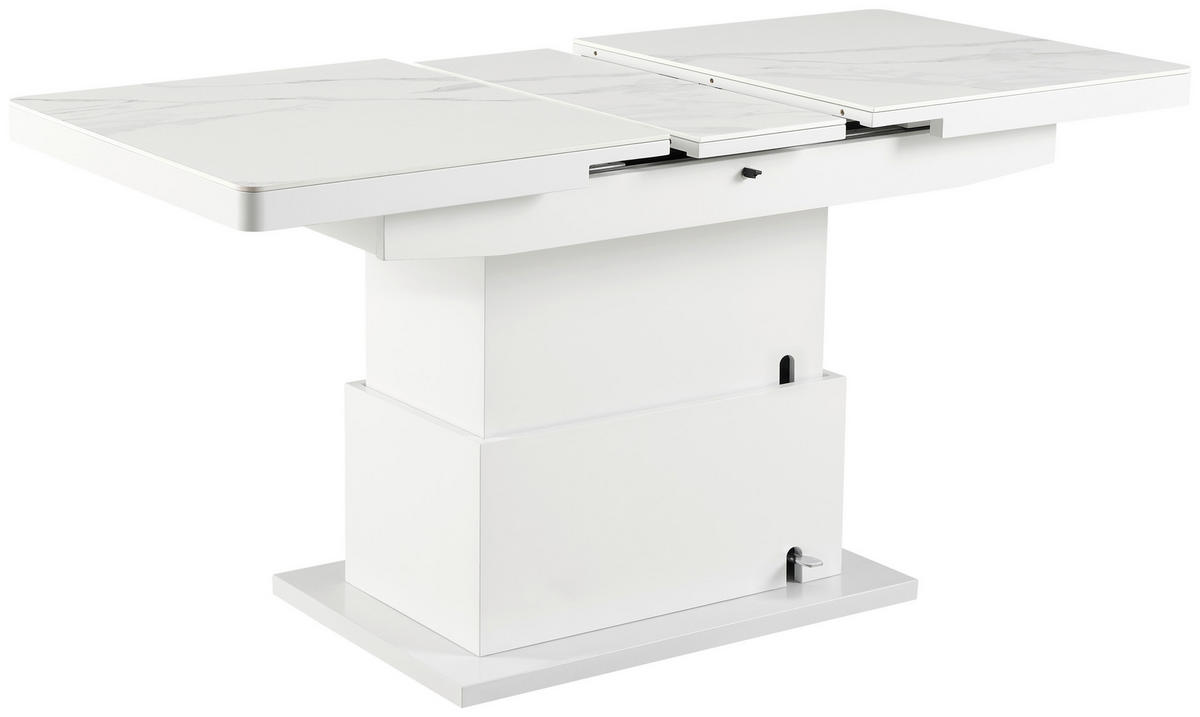 KONFERENČNÝ STOLÍK, biela, kov, keramika, 125-150/70/49,5-79 cm - biela, Design, kov/keramika (125-150/70/49,5-79cm) - Livetastic