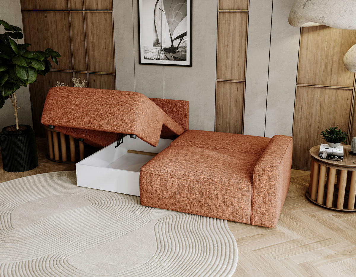 ECKSOFA in Chenille Rostfarben  - Rostfarben/Schwarz, Design, Kunststoff/Textil (144/233cm) - Livetastic