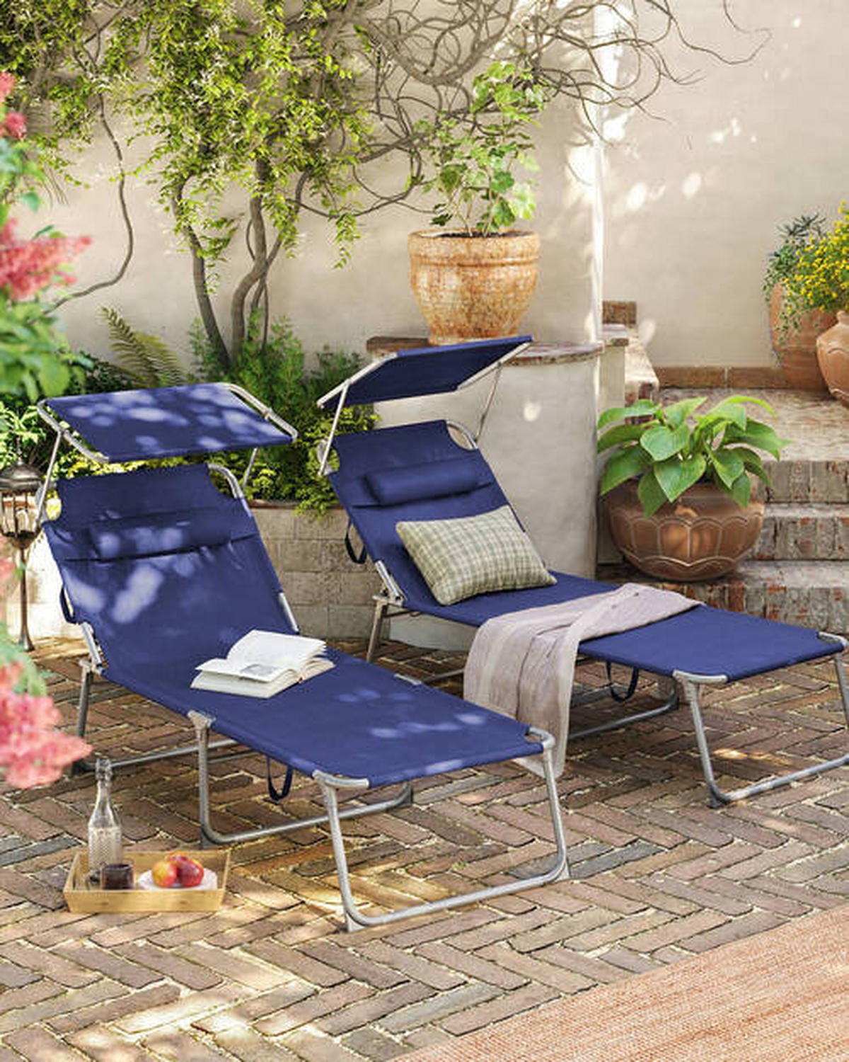 GARTENLIEGE 71/38/200 cm  - Alufarben/Dunkelblau, MODERN, Textil/Metall (71/38/200cm) - Modante