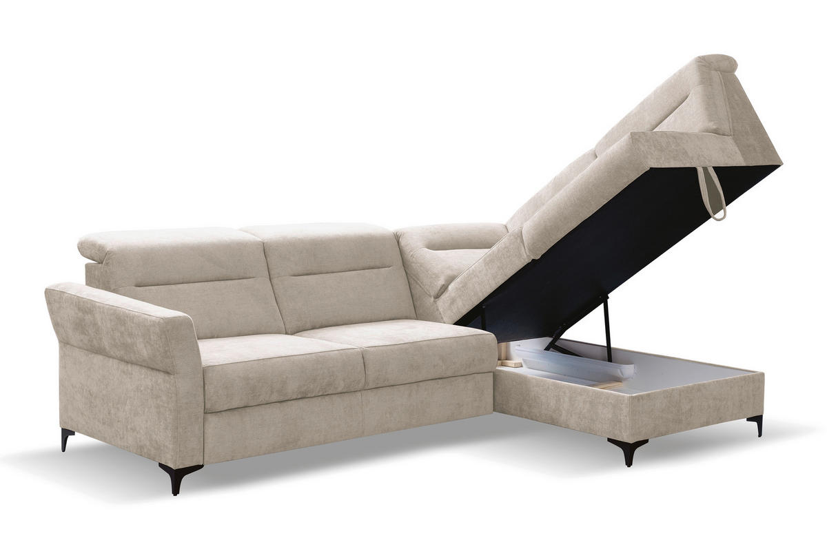 ECKSOFA inkl. Funktionen Beige Webstoff  - Beige/Schwarz, KONVENTIONELL, Textil/Metall (272/177cm) - Stylife