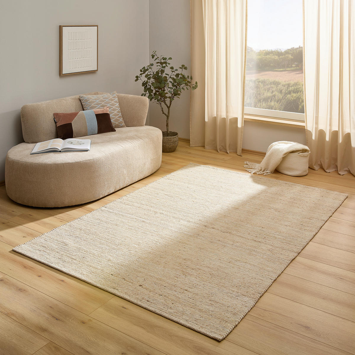 HANDWEBTEPPICH  Wohnzimmer 160/230 cm Beige rechteckig  - Beige, KONVENTIONELL, Textil (160/230cm) - Linea Natura
