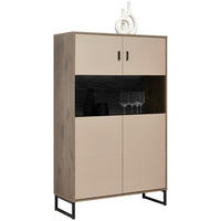 FÉLMAGAS SZEKRÉNY 94/152/37 cm  - világosszürke/tölgyfa, Modern, faalapú anyag/Üveg (94/152/37cm) - Carryhome