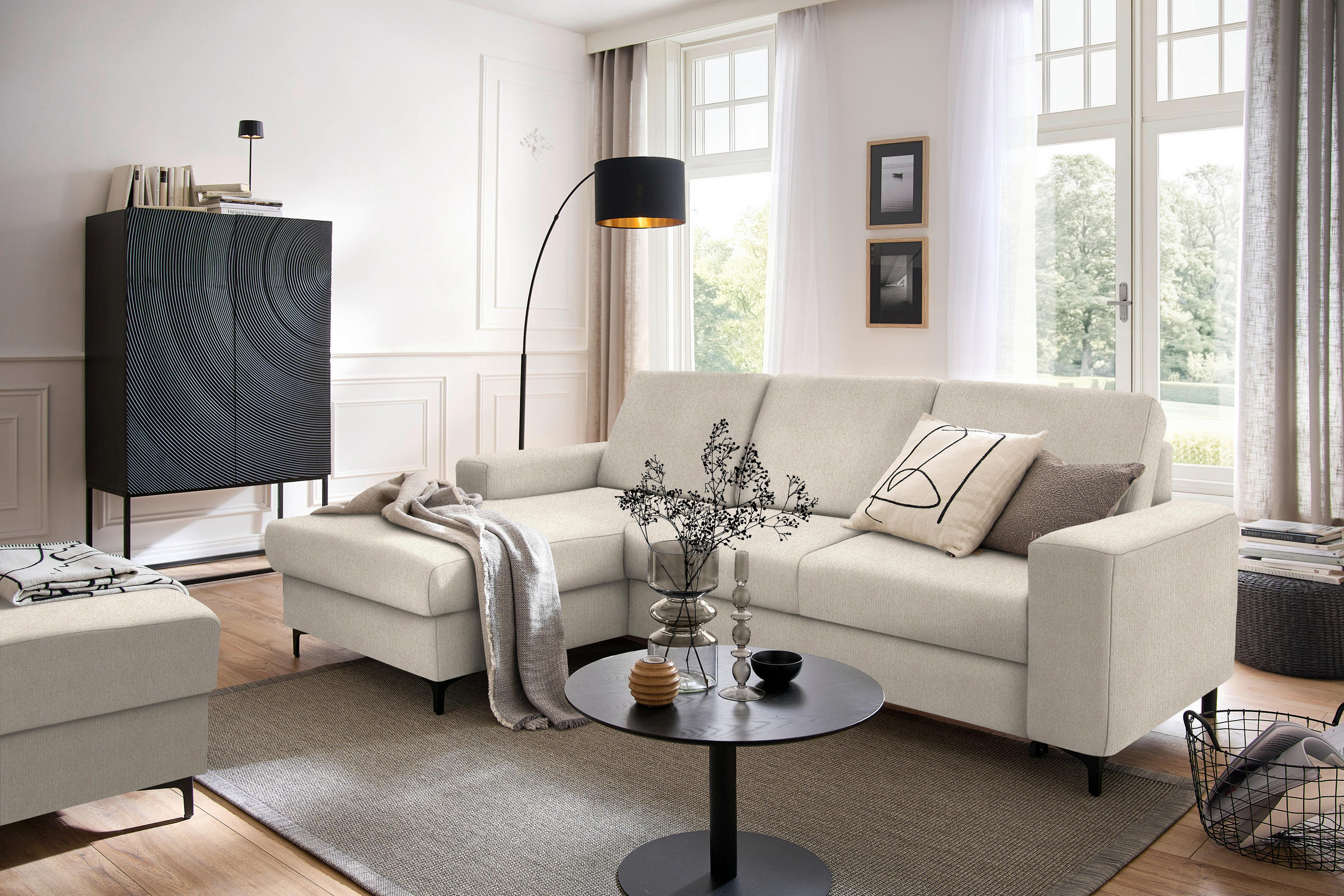 ECKSOFA in Webstoff Beige  - Beige/Schwarz, Konventionell, Textil/Metall (167/247cm) - Stylife