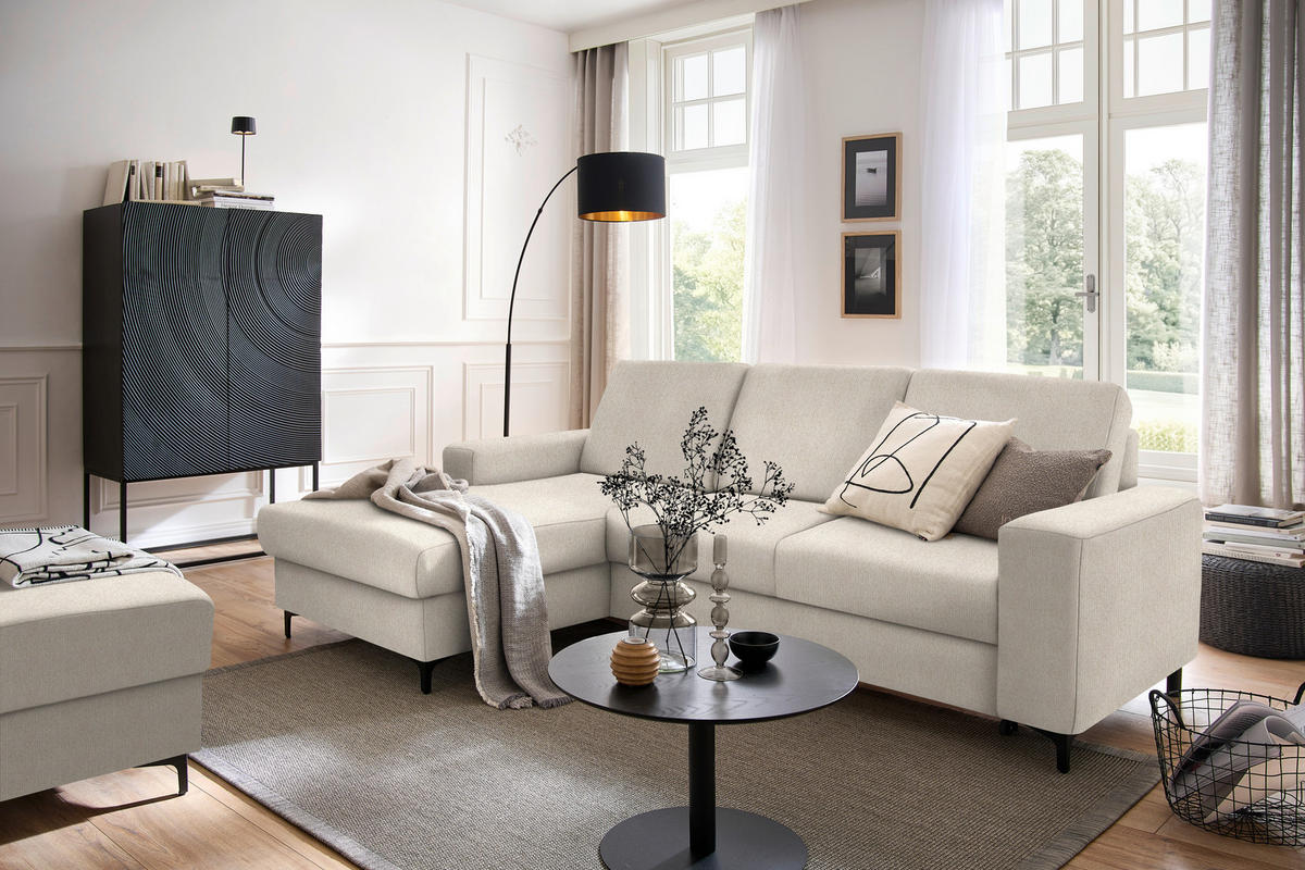 ECKSOFA in Webstoff Beige  - Beige/Schwarz, Konventionell, Textil/Metall (167/247cm) - Stylife