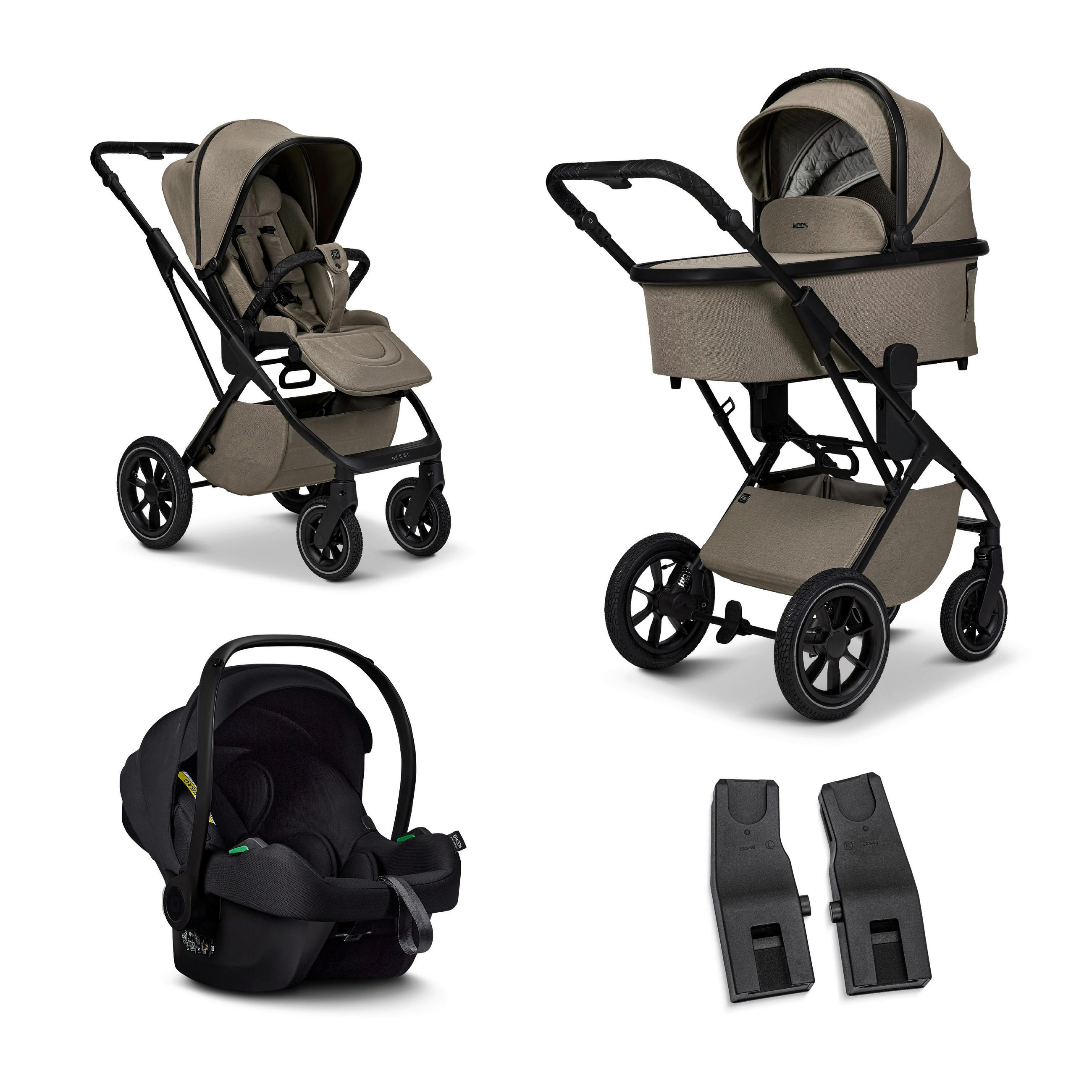 SET DJEČJIH KOLICA  Più Set mit Cosmo 2.0  - boje blata/crna, Basics, tekstil (105/56,5/127cm) - Moon