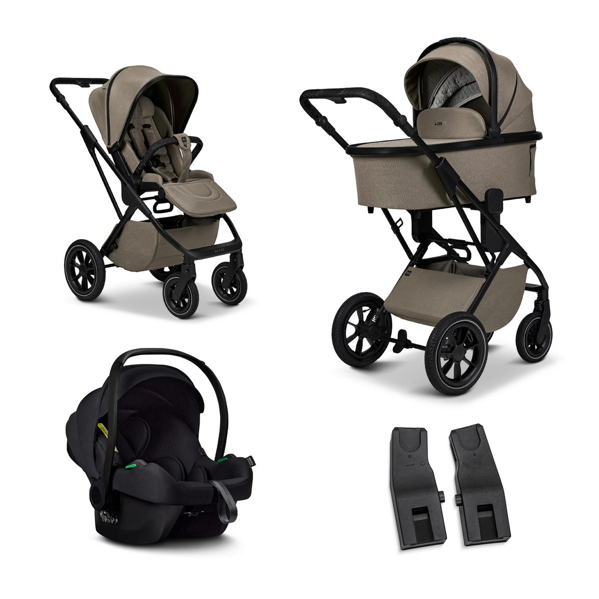 SET DJEČJIH KOLICA  Più Set mit Cosmo 2.0  - boje blata/crna, Basics, tekstil (105/56,5/127cm) - Moon