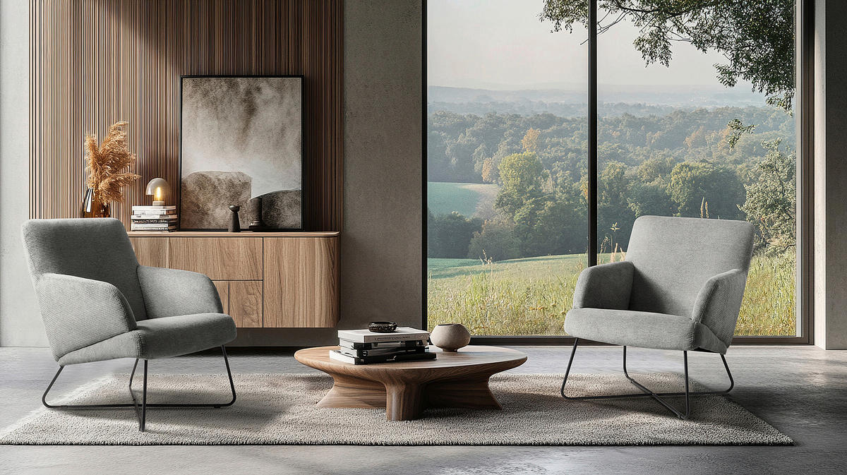 SESSEL Chenille Grau  - Schwarz/Grau, Design, Textil/Metall (67/87/74cm) - Livetastic