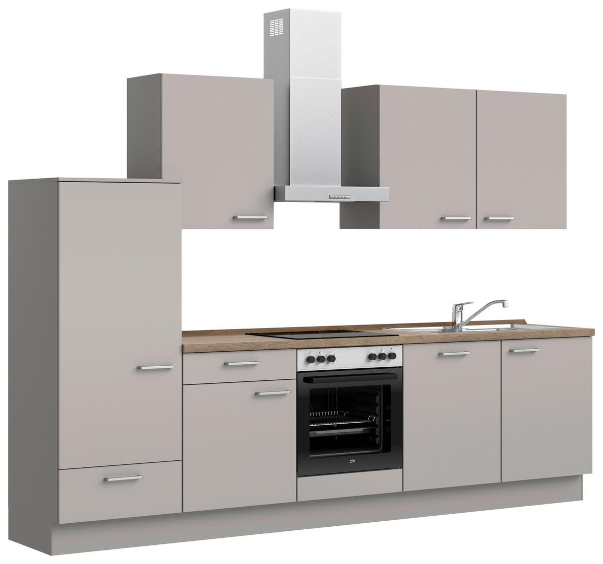 KÜCHENBLOCK 300 cm   in Grau, Eiche dunkel  - Eiche dunkel/Edelstahlfarben, MODERN, Holzwerkstoff/Metall (300cm) - Nobilia